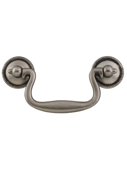 Manor House Swan-Neck Bail Pull with Roped Rosettes - 3 inch Center-to-Center in Silver Stone.